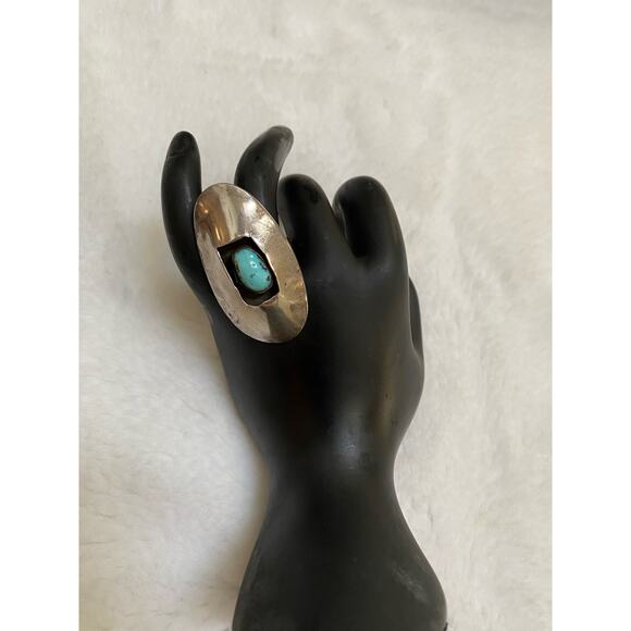 Vintage Sterling Silver long‎ Shadowbox  Turquoise Ring - Picture 2 of 4
